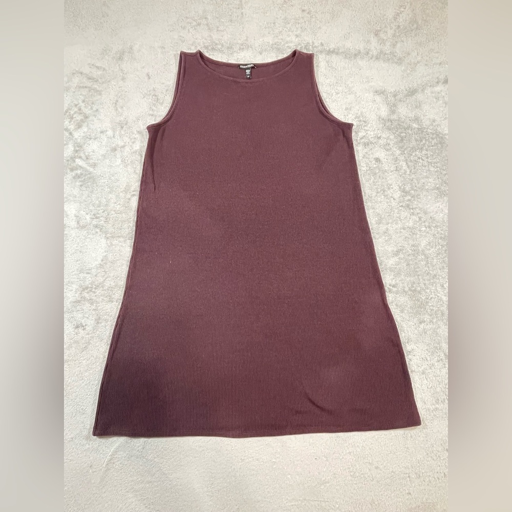 Eileen Fisher Mauve Rib Knit Tank Dress Crew Neck Sleeveless Knee Length Size L